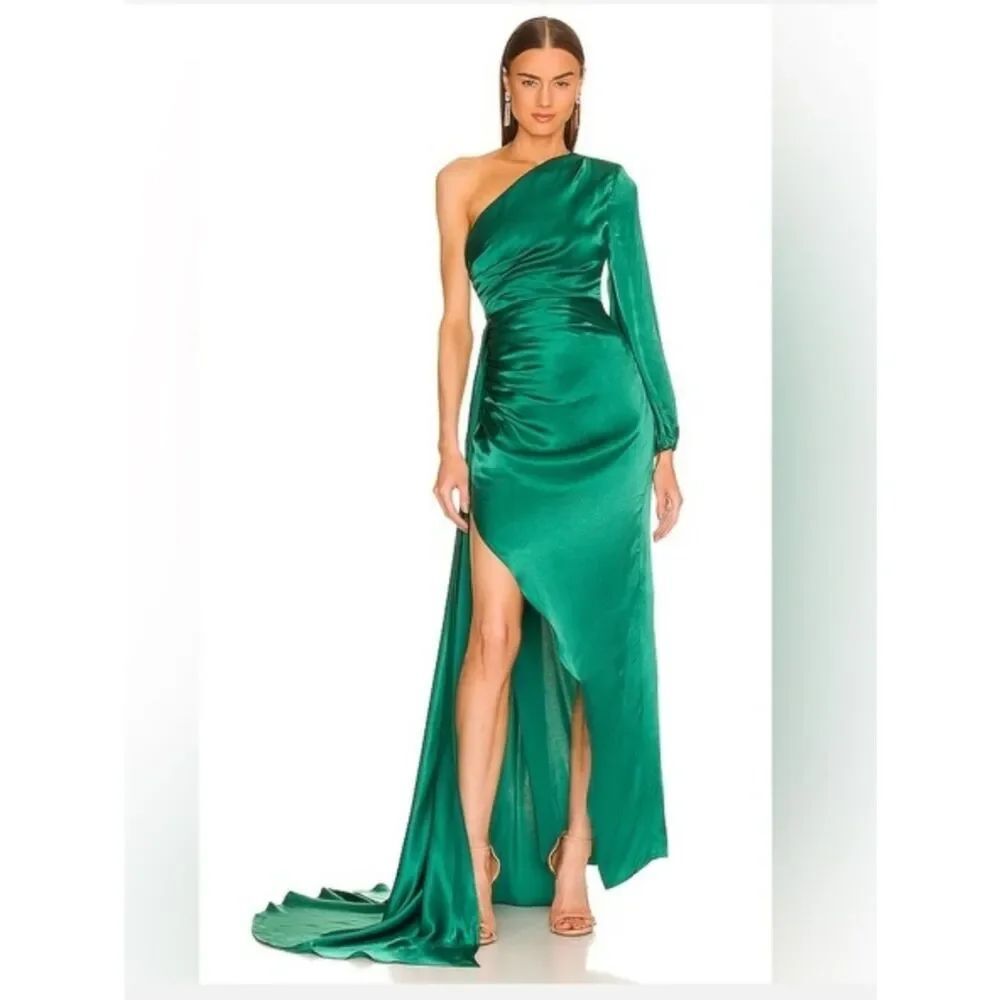 Michael Costello x Revolve Heather One Shoulder Gown Green Sz Small